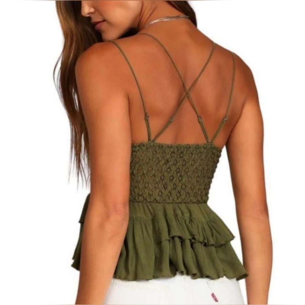 NWT Free People Adella Cami in Olive Sparrow Size Large - Picture 2 of 7